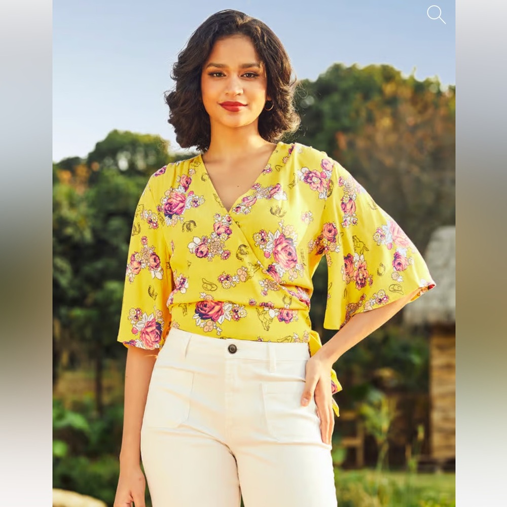 ModCloth yellow wrap  top size M